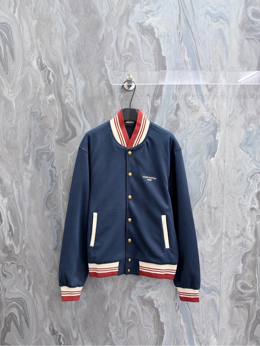 Louis Vuitton Navy Bomber Jacket with Cream & Red Trim